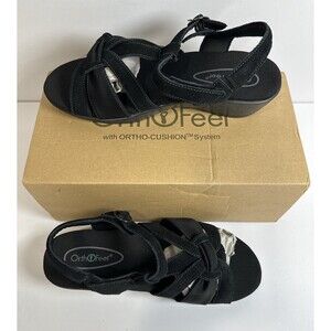 Orthofeet Hope Black Sandals Women US 11 Wide Orthopedic Comfort Ortho Cushion